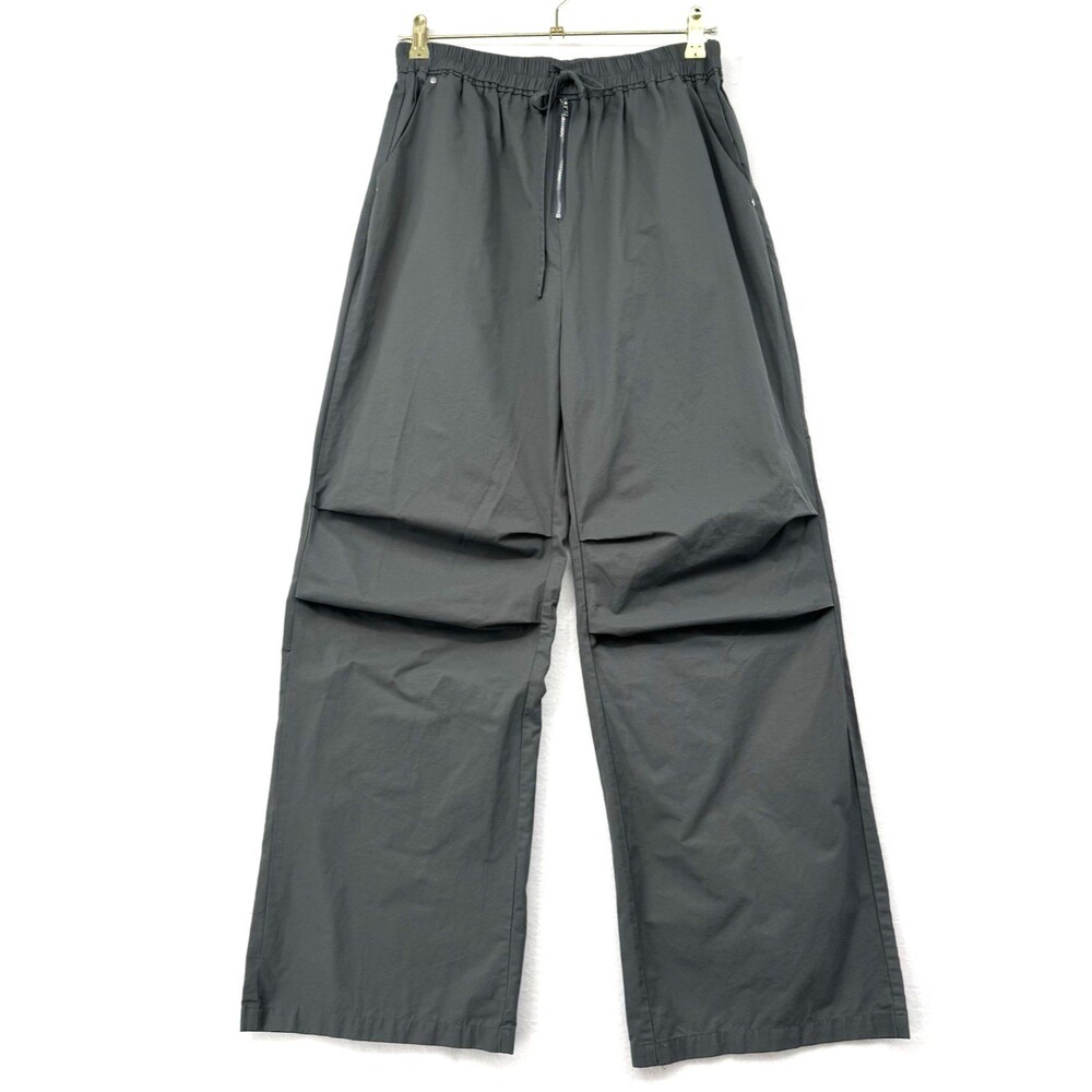 Cider Wide Leg Cargo Pants Gray Elastic Waist Drawstring Casual Utility Sz Large